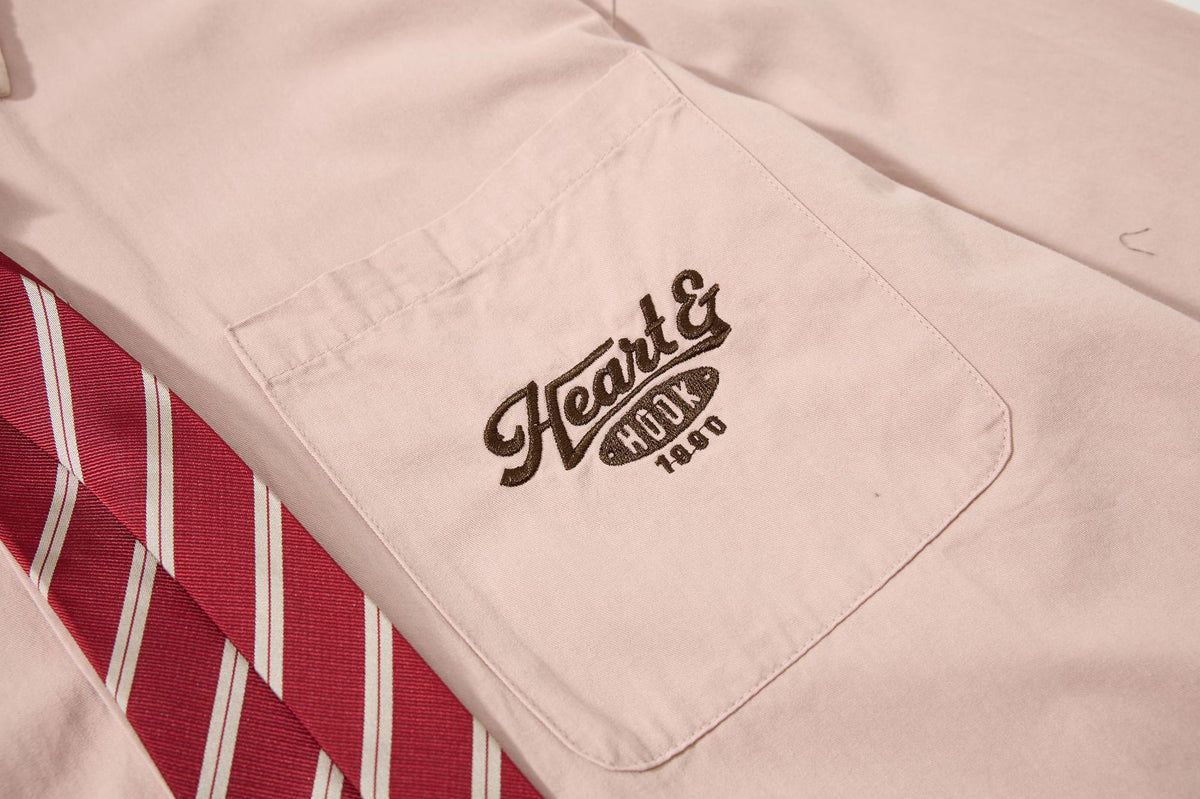 Tan Long Sleeve Shirt with Detachable Tie – Heart & Hook Embroidered Campus
