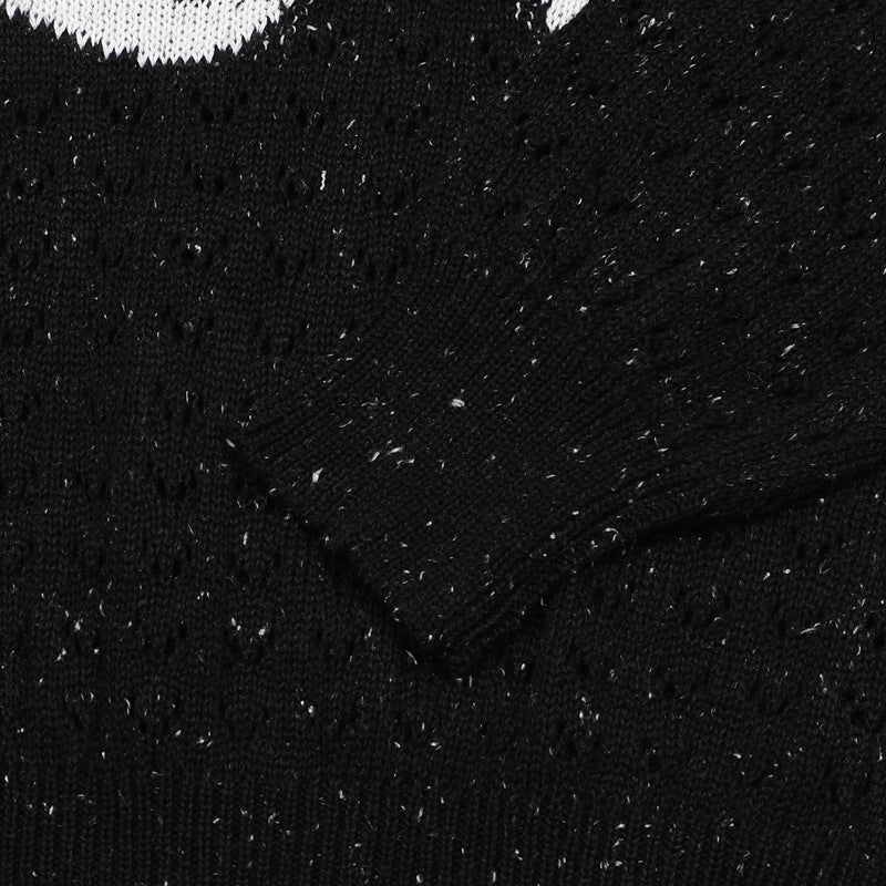 Cat Jacquard Polo Collar Openwork Knit Sweater – Unisex Korean Style