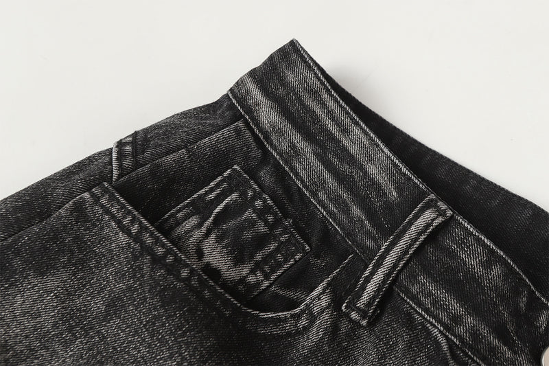 Jean baggy noir déchiré – Pantalon en denim délavé à jambe large
