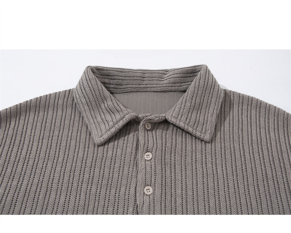Men's Long Sleeve Collared Shirt – Ribbed Texture Oversized Polo