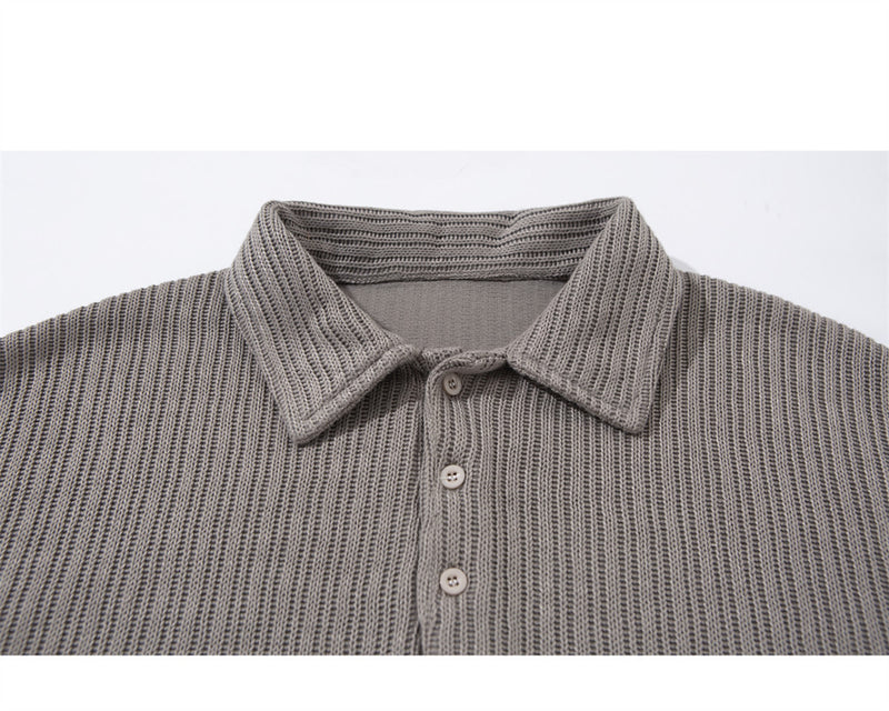 Men's Long Sleeve Collared Shirt – Ribbed Texture Oversized Polo