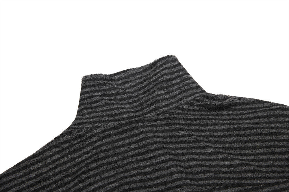 Chaqueta de rayas con cuello mao y cremallera para hombre, con detalles de ojales metálicos