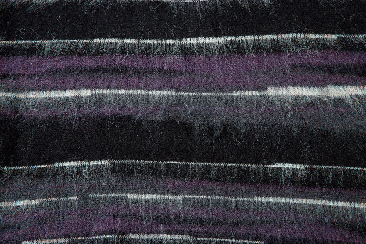 Striped Fuzzy Knit Crew Neck Sweater – Relaxed Fit Mohair-Style Pullover