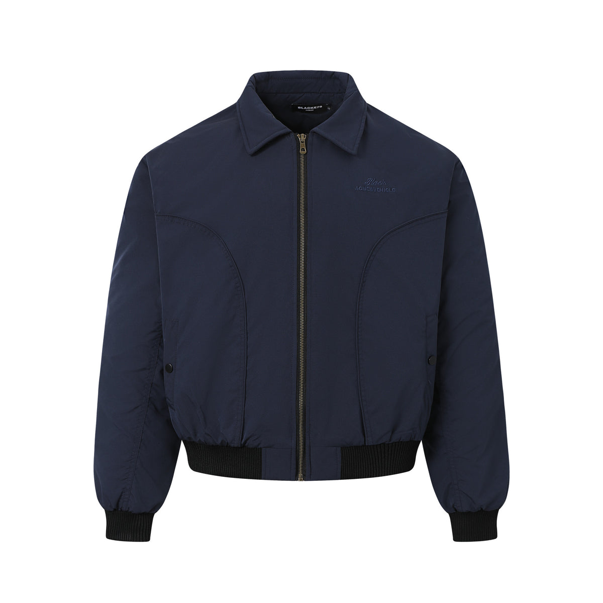 Veste bomber matelassée pour homme avec col à pointes et coutures arrondies