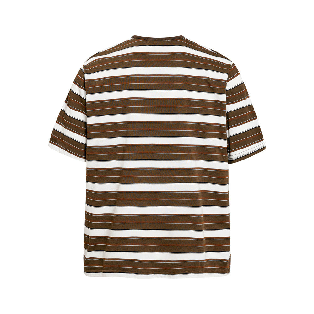 American Vintage Striped Henley Graphic T-Shirt – Oversized Short Sleeve