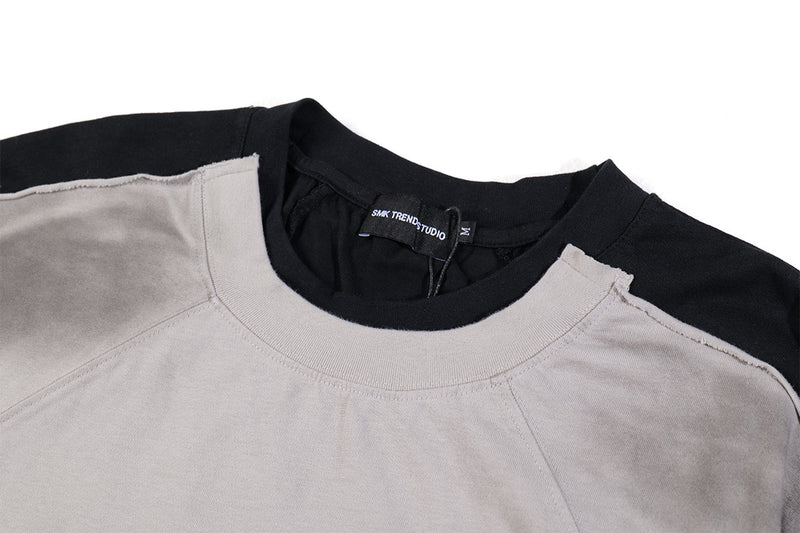 T-shirt graphique color-block à manches longues – Haut streetwear oversize bicolore délavé