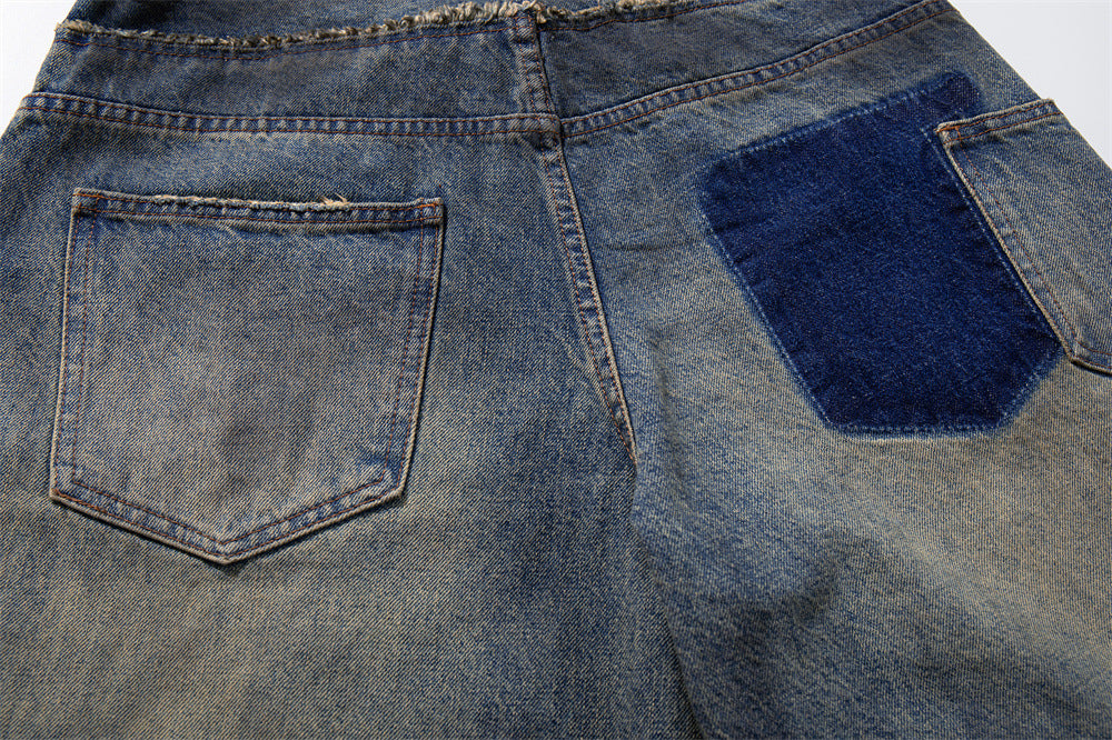 Ripped Wide-Leg Denim Shorts – Distressed Cargo Pocket Washed Jorts