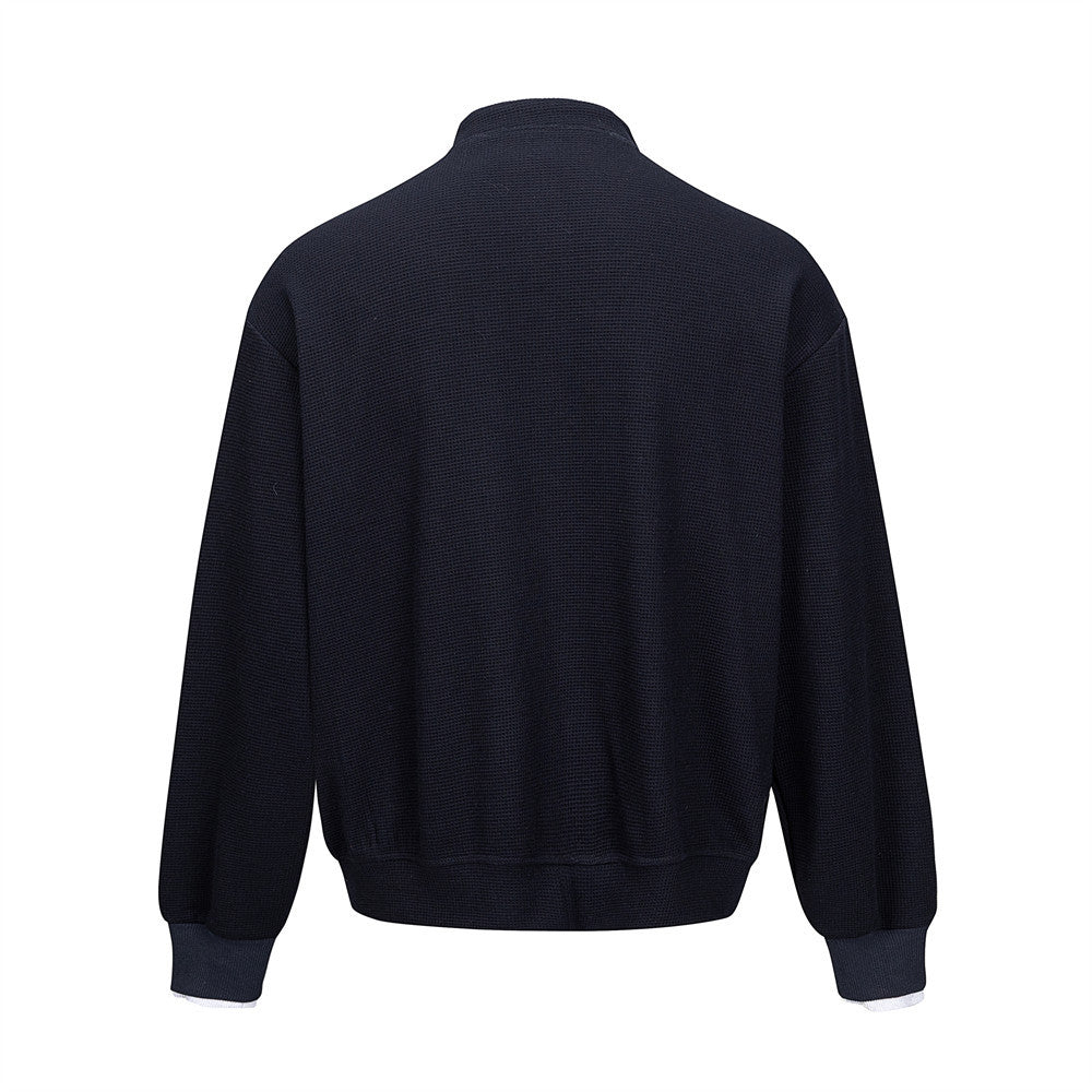 Herren-Bomber-Cardiganjacke aus Waffelstrick mit Stehkragen – Lässige Passform