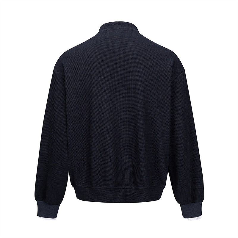 Herren-Bomber-Cardiganjacke aus Waffelstrick mit Stehkragen – Lässige Passform