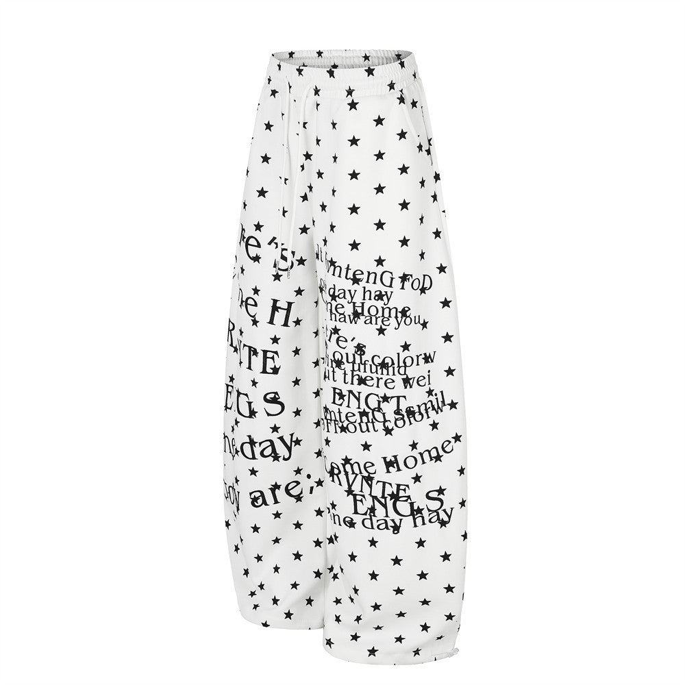 Wide-Leg Star & Letter Print Pants – Men's Hip-Hop Streetwear Baggy Fit