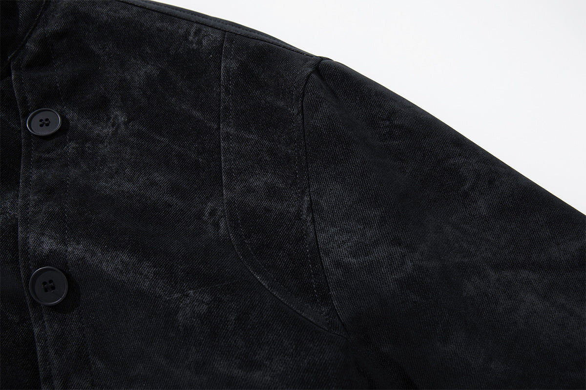 Double-Breasted Stand Collar Jacket – Vintage Washed Black