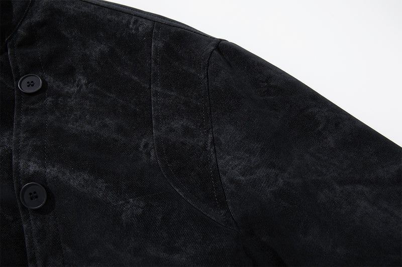Double-Breasted Stand Collar Jacket – Vintage Washed Black