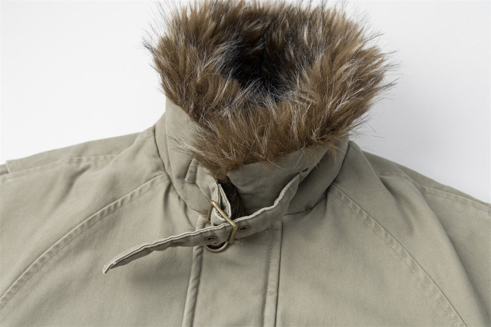Men's Retro Bomber Jacket with Faux Fur Collar, Padded Winter Coat