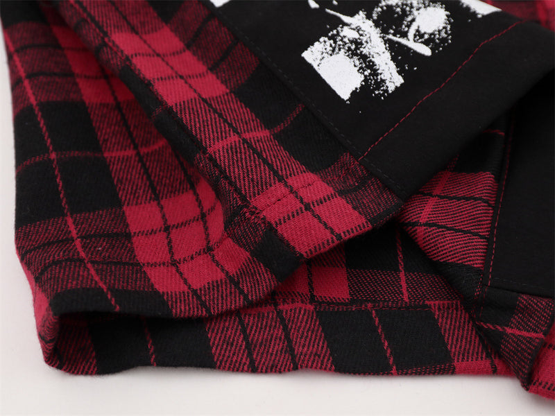 Oversized-Flanellhemd mit Karografik und Graffiti-Print – Herren-Langarmhemd im Patchwork-Stil