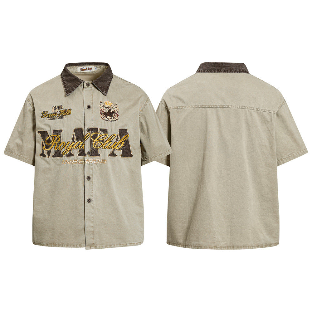 Mafia Royal Club Embroidered Short Sleeve Shirt – Vintage Washed Streetwear