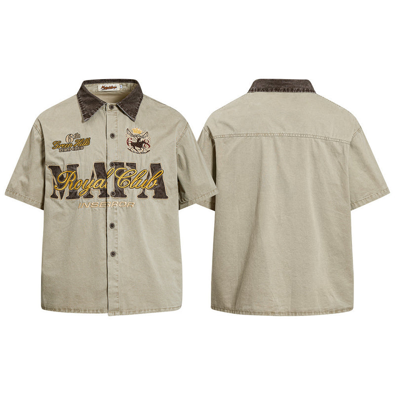 Mafia Royal Club Embroidered Short Sleeve Shirt – Vintage Washed Streetwear