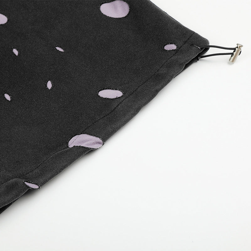 Wide-Leg Polka Dot Sweatpants – Black & Lavender All-Over Print