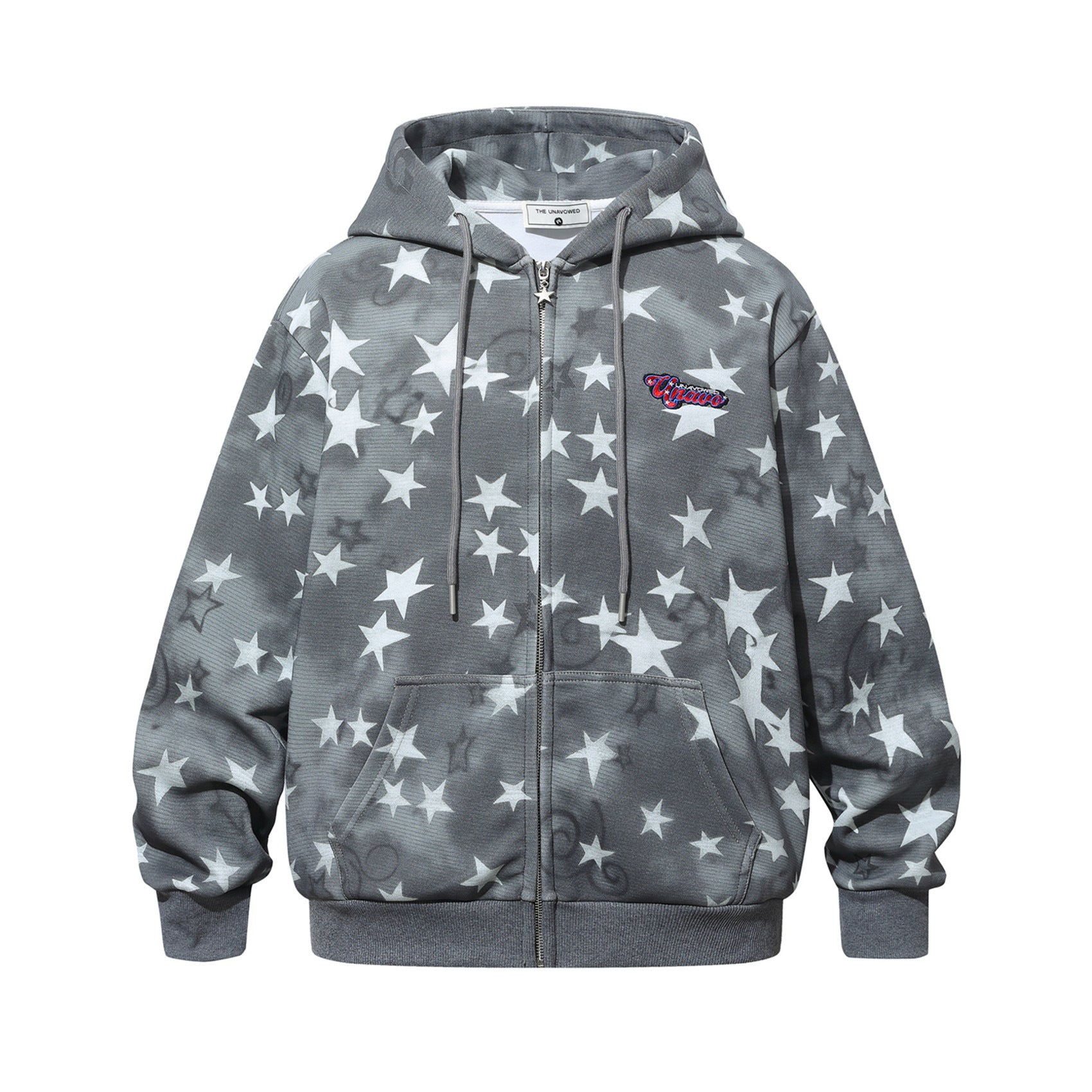 Thick Zip-Up Hoodie Allover Star Print with Embroidered Script Logo