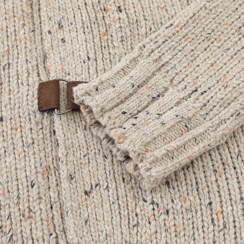 Cardigan en maille à col montant – Pull homme coupe décontractée avec fermeture à boucles en cuir
