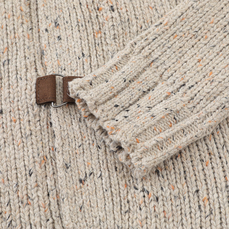 Cardigan en maille à col montant – Pull homme coupe décontractée avec fermeture à boucles en cuir