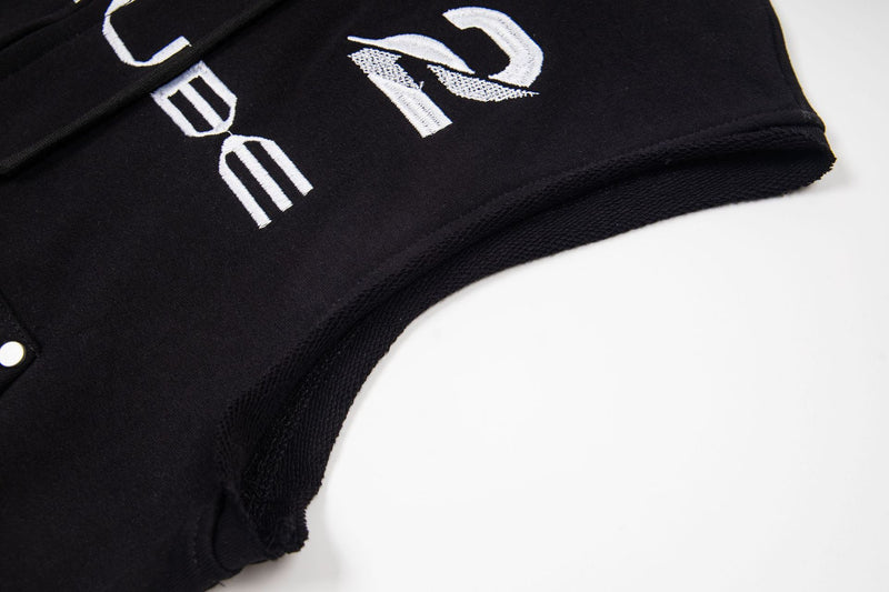 Chaleco sudadera sin mangas con cremallera – Gráfico de fútbol streetwear lavado