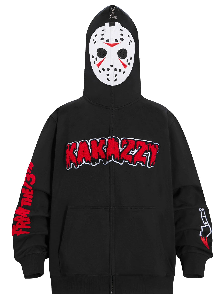 Friday the 13th Hoodie - 400GSM Oversized Jason Mask Zip-Up Horror Movie Sweatshirt