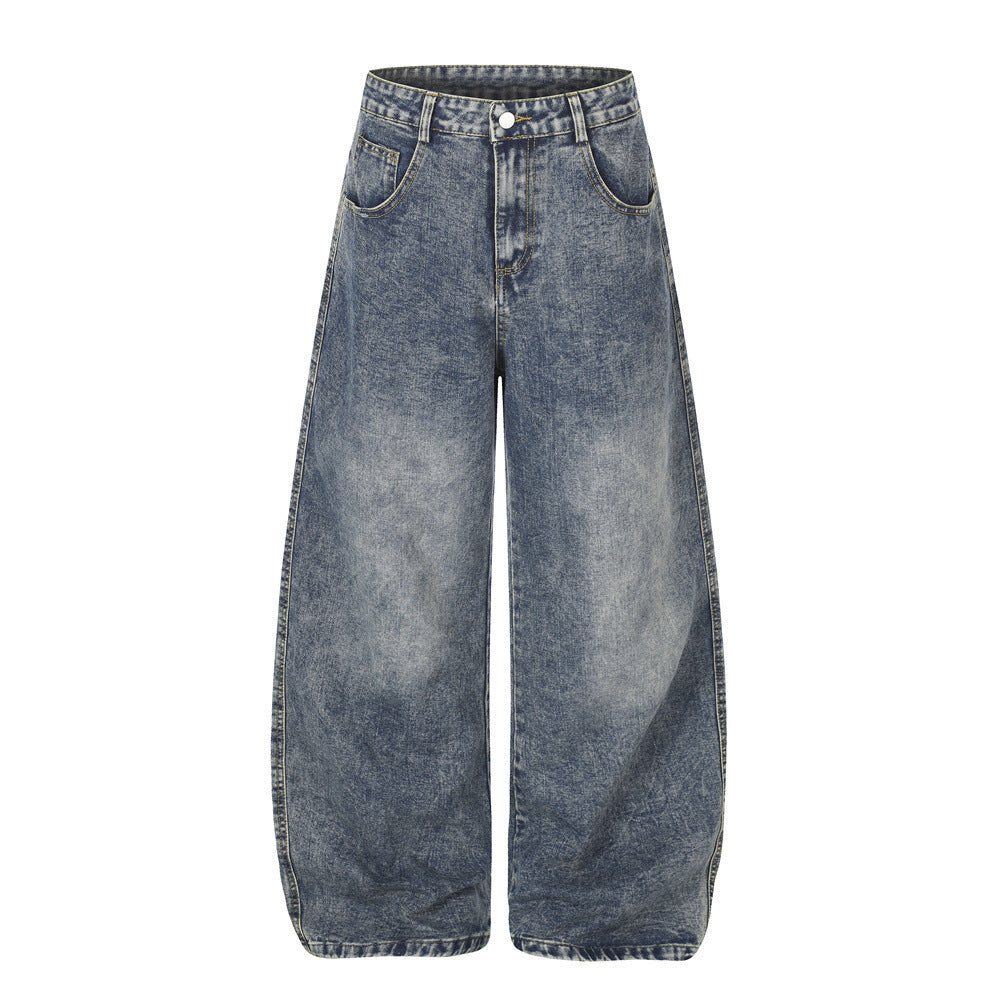 Jean barrel large pour homme – Denim punk streetwear oversize avec motif au dos