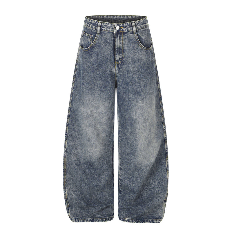 Jean barrel large pour homme – Denim punk streetwear oversize avec motif au dos