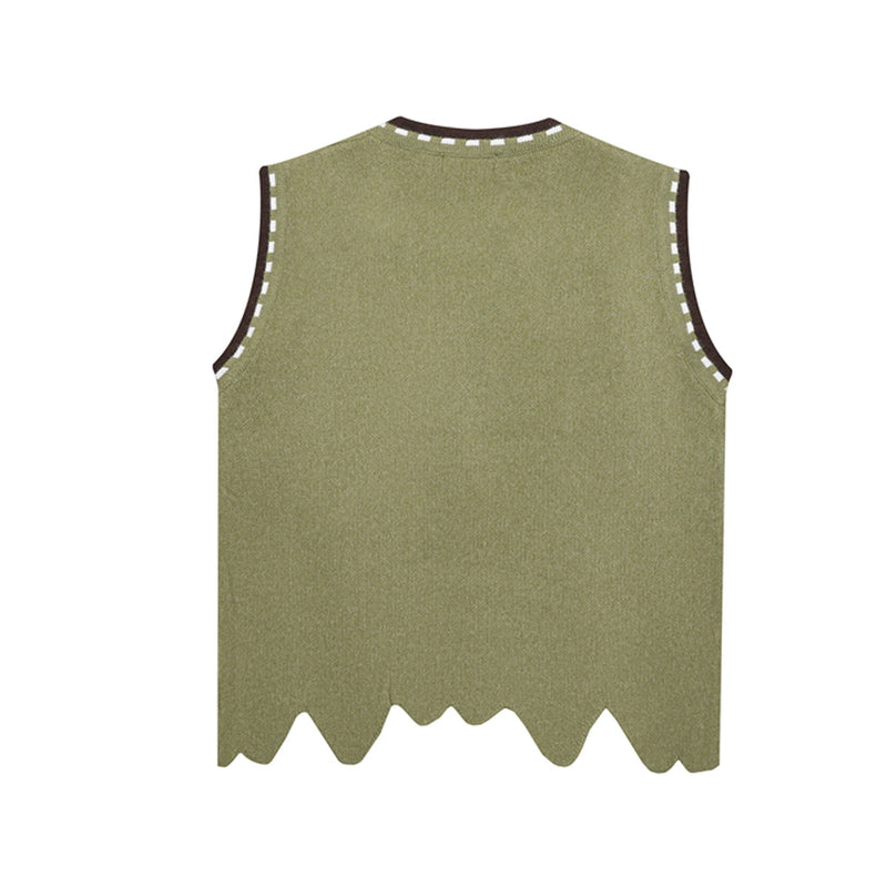 V-Neck Knit Sweater Vest with Sheep Jacquard Graphic — Retro College Style