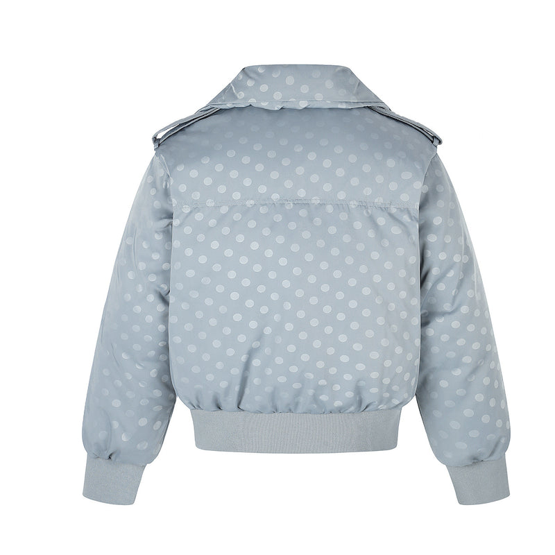Polka Dot Puffer Bomber Jacket with Oversized Collar