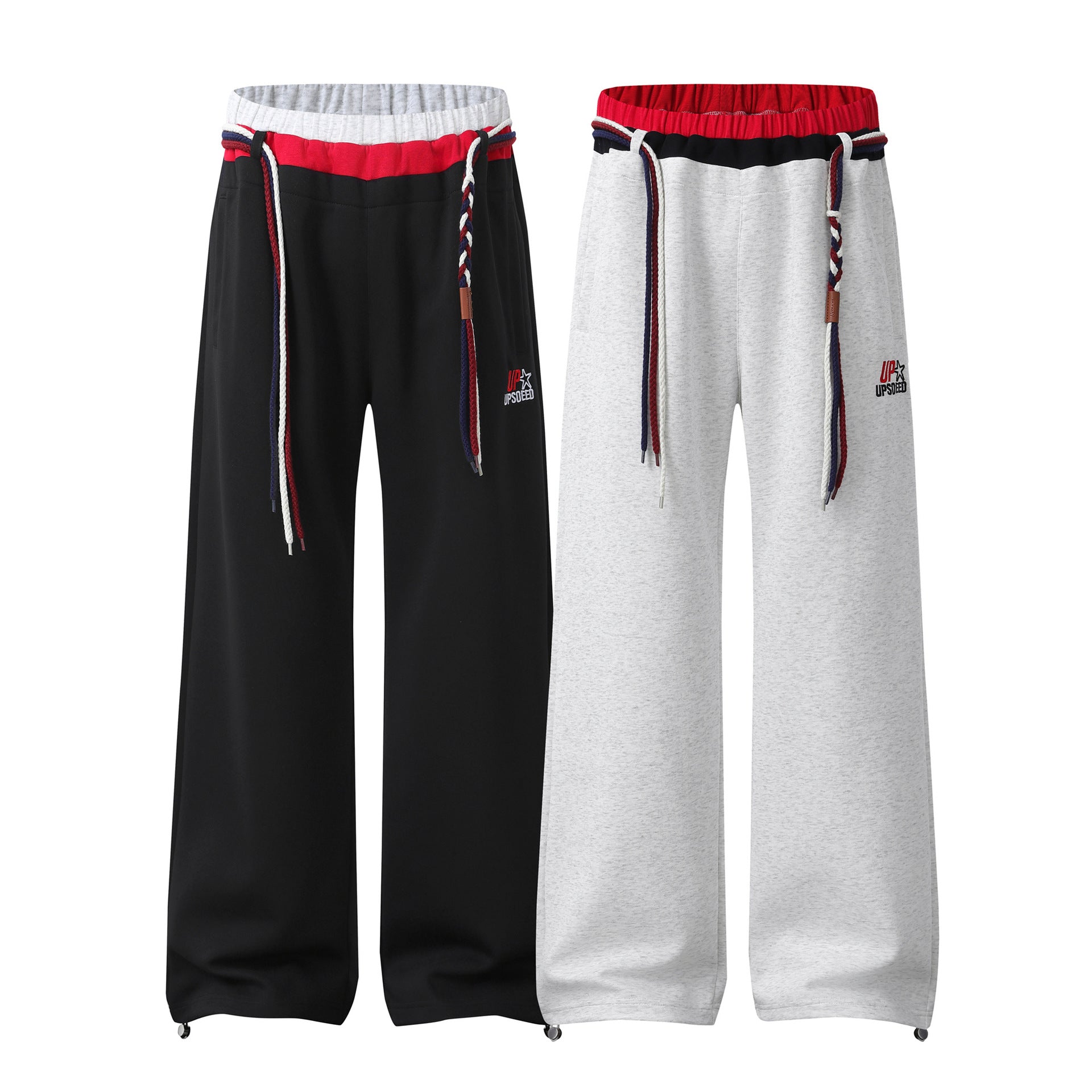 Pantalon de survêtement à jambes larges avec double ceinture et cordon tressé