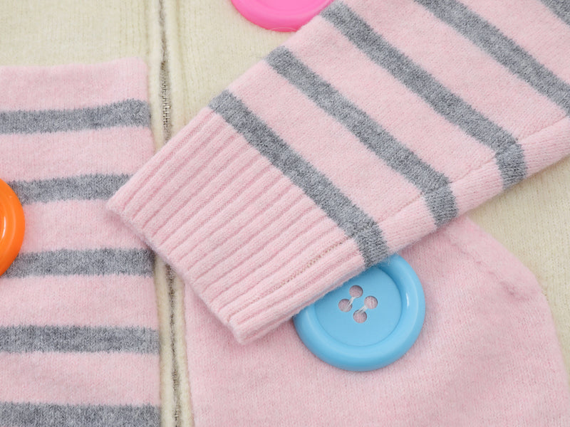 Cartoon Cat Knit Zip-Up Hoodie – Striped Colorblock Cardigan Sweater
