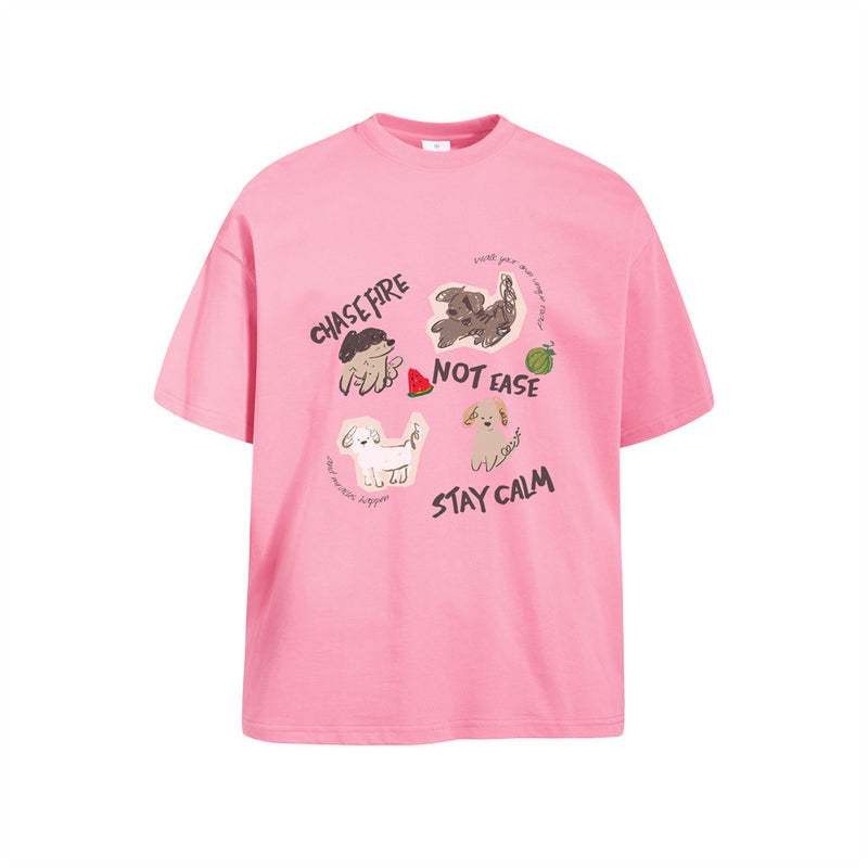 Cartoon Dog Graphic Oversized T-Shirt – Crew Neck Short Sleeve Tee