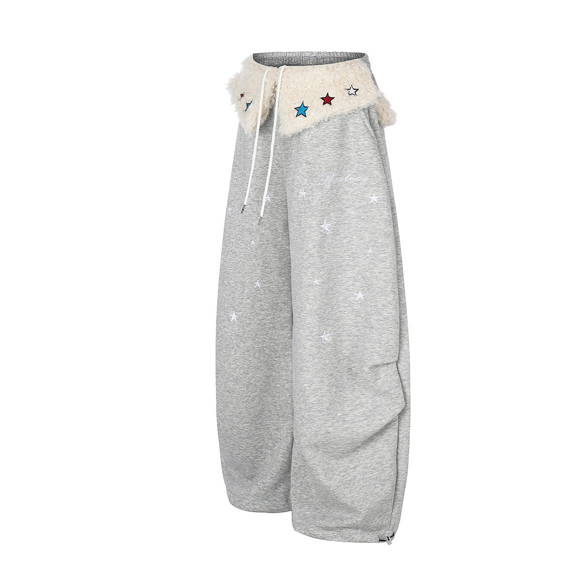 Pantalon de survêtement à jambes larges avec ceinture en sherpa et étoiles brodées