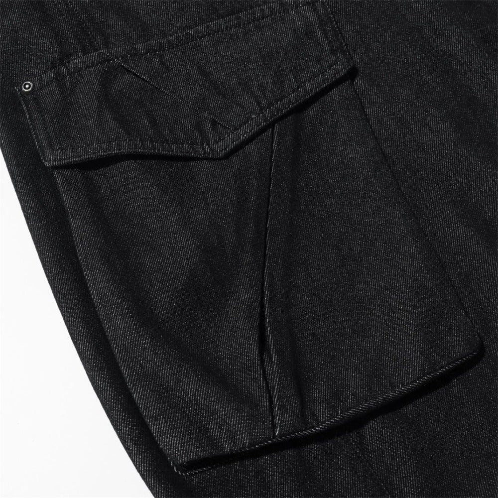 Black Baggy Cargo Jeans Men – Wide-Leg Denim with Large Utility Pockets