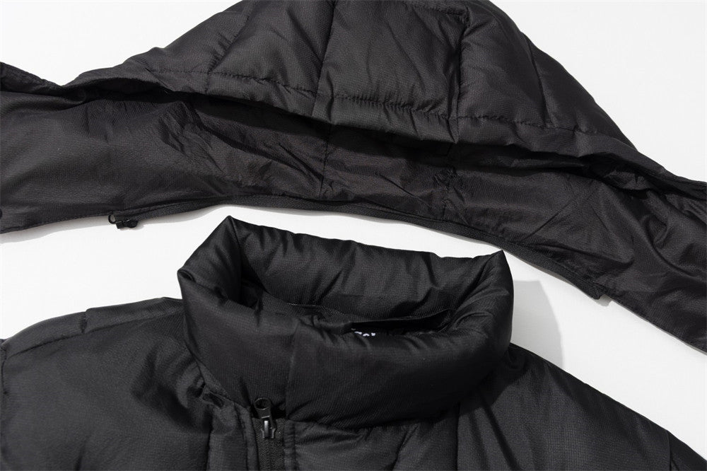 Puffer Jacket with Hoodie – Diagonal Zip Men's Winter Down Coat