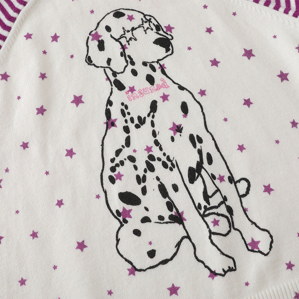 Dalmatian Star Print Crew Neck Sweater with Striped Raglan Sleeves