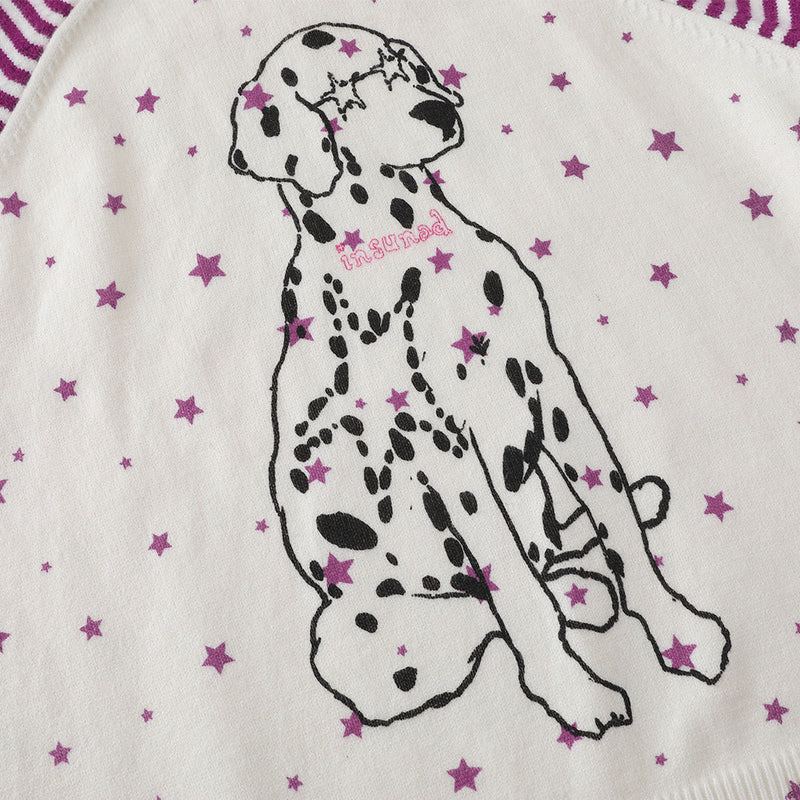 Dalmatian Star Print Crew Neck Sweater with Striped Raglan Sleeves