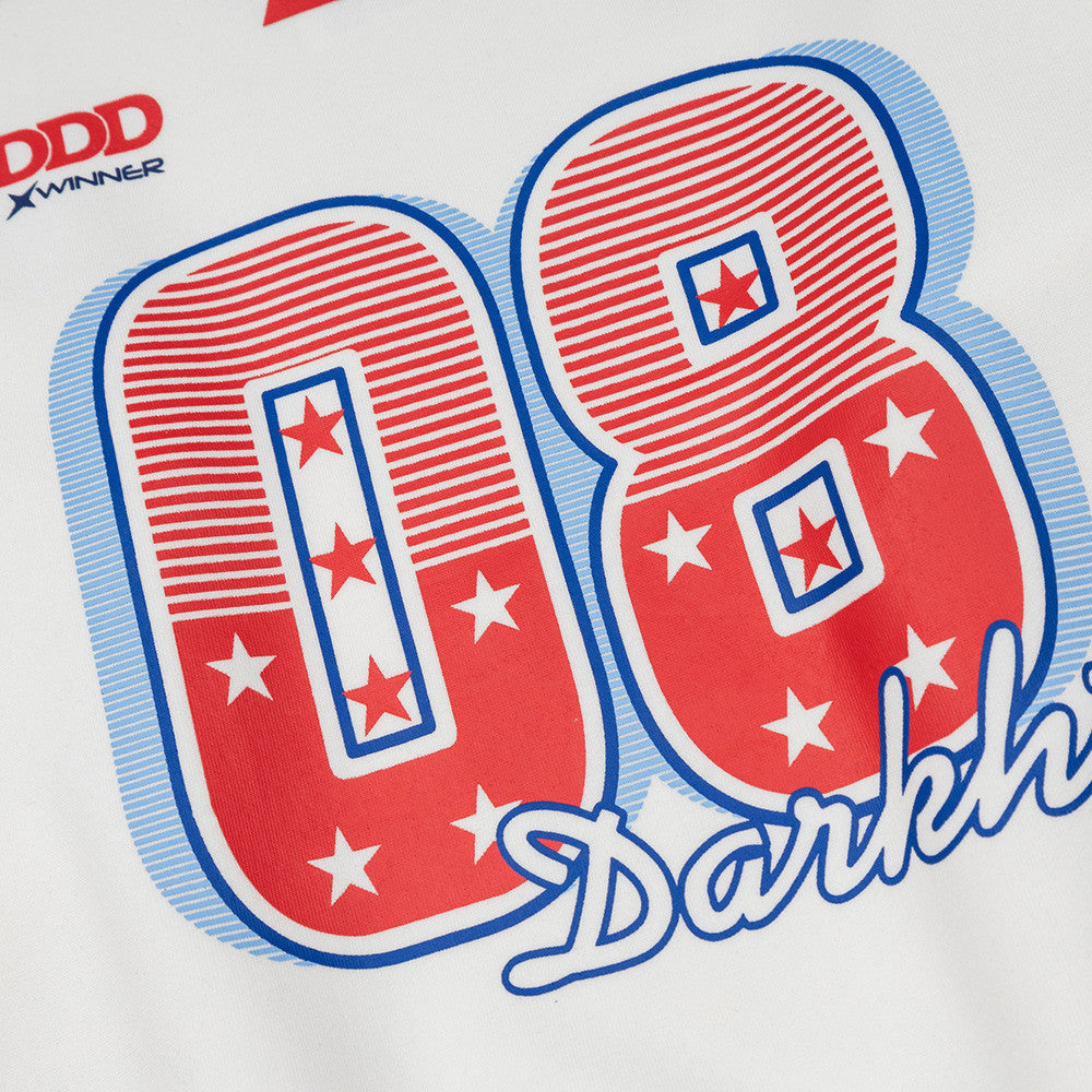 Darkht 08 Racing Graphic Colorblock Crewneck Sweatshirt – White & Sky Blue