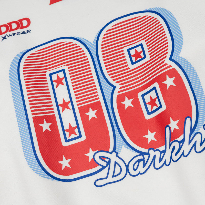 Darkht 08 Racing Graphic Colorblock Crewneck Sweatshirt – White & Sky Blue