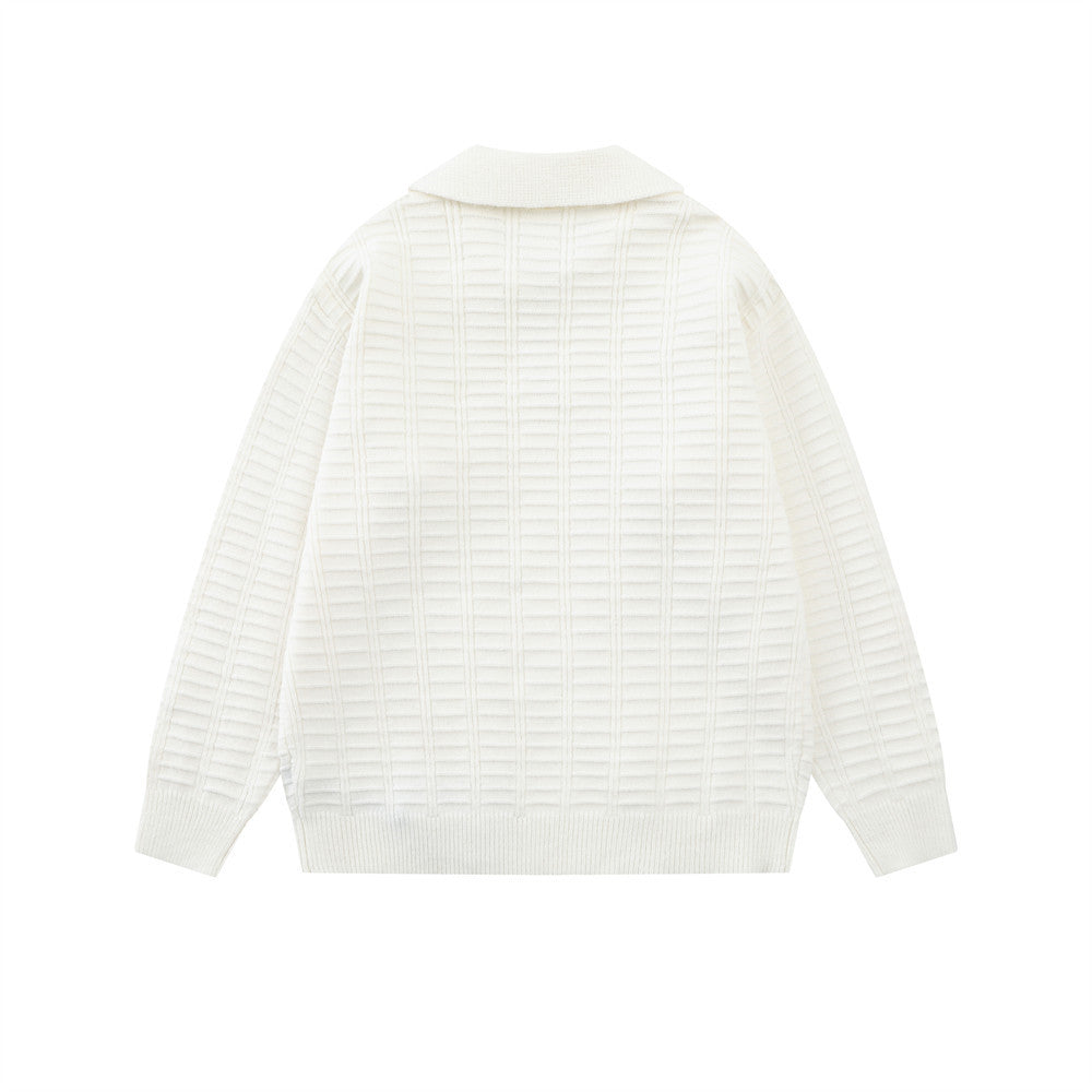 Polo-pull homme en maille texturée – Pull col boutonné à manches longues