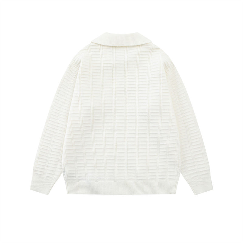 Polo-pull homme en maille texturée – Pull col boutonné à manches longues
