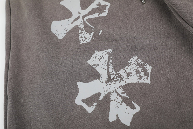 Wide-Leg Sweatpants with Vintage Cross Print & Acid Wash Finish