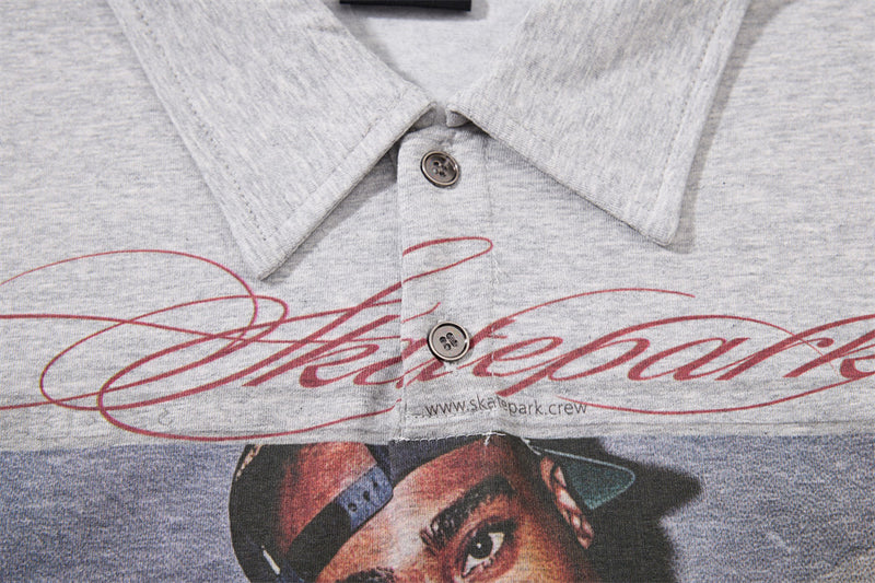 Men's Graphic Print Long Sleeve Polo Shirt – Hip-Hop Street Style