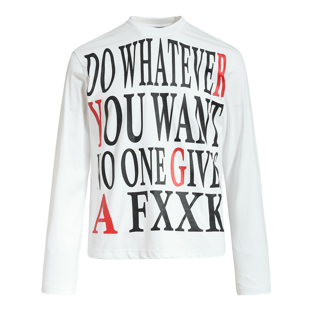 Men's Long Sleeve Graphic Tee – Bold Letter Print Mock Neck Top