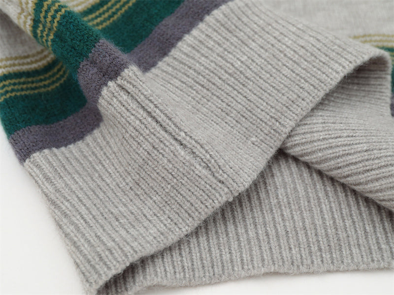 Striped Crew Neck Sweater – Relaxed Fit Color-Block Knit Pullover