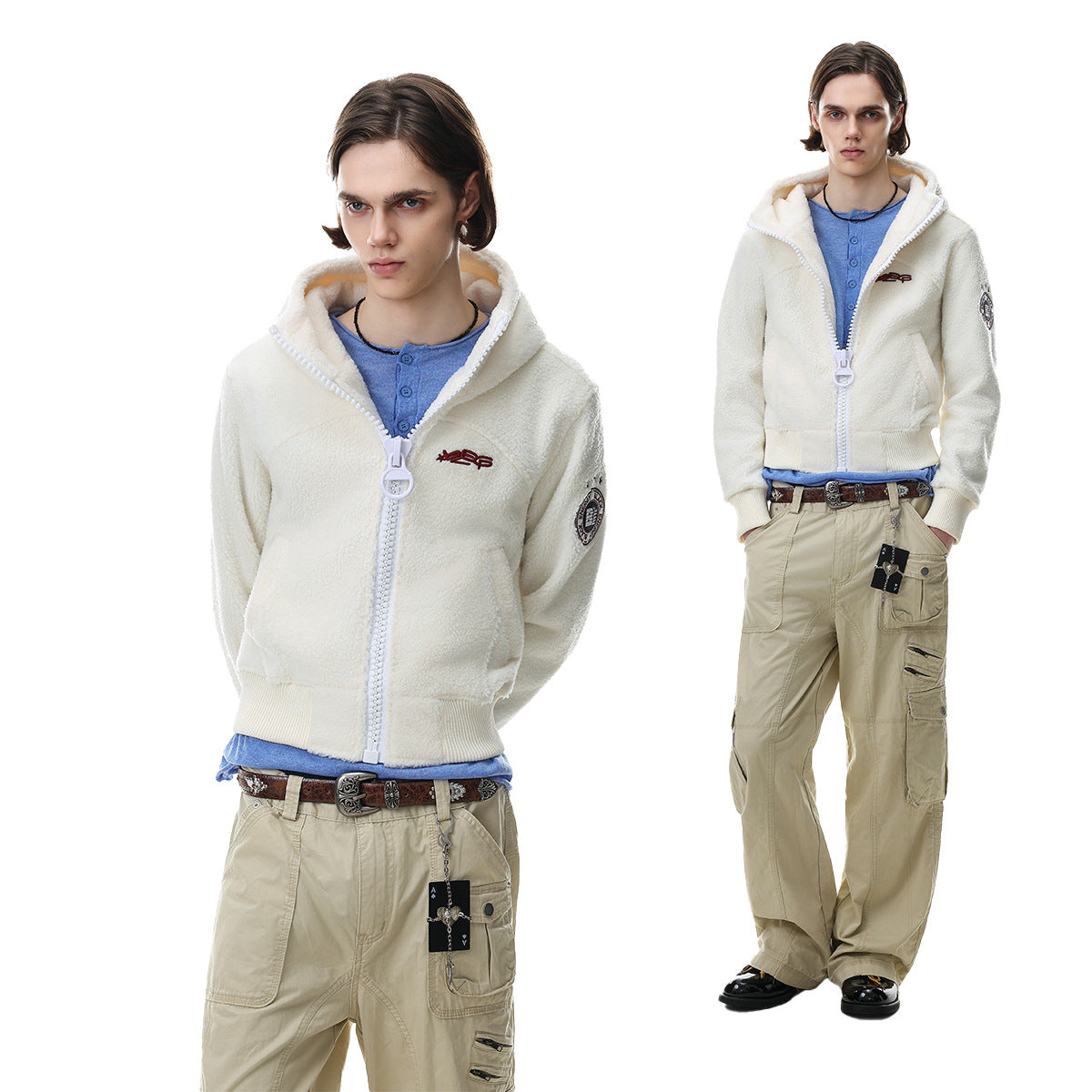 Sherpa Fleece Zip-Up Hoodie Jacket – Varsity Embroidered Teddy Coat