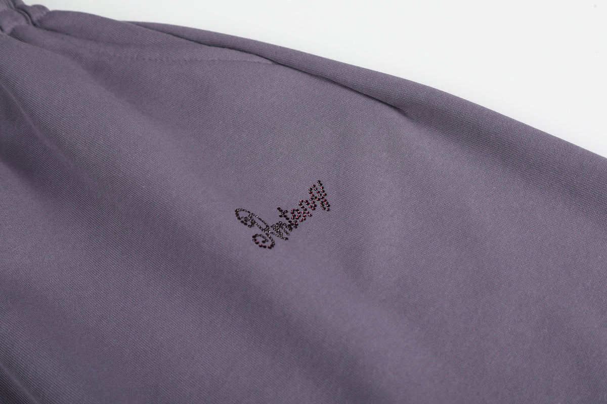 Wide-Leg Sweatpants with Rhinestone Rose Print & Drawstring Waist