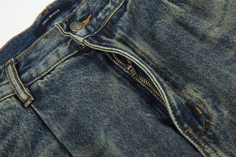 Wide-Leg Jeans Men's American Vintage Washed Distressed Denim Pants
