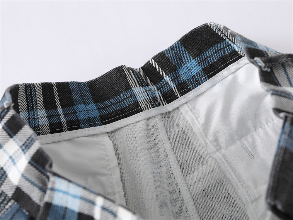 Plaid Wide-Leg Trousers – Double-Pleat Baggy Fit